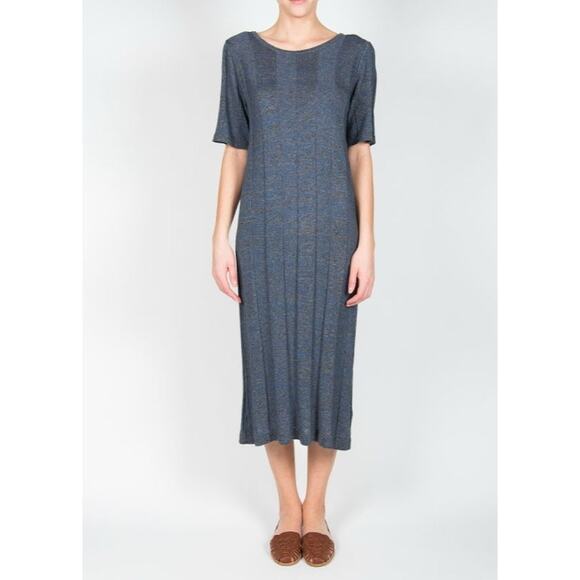 micaela greg Dresses & Skirts - Micaela Greg Blue Wide Rib T Shirt Sweater Dress Midi Shirt Sleeve Womens Size M